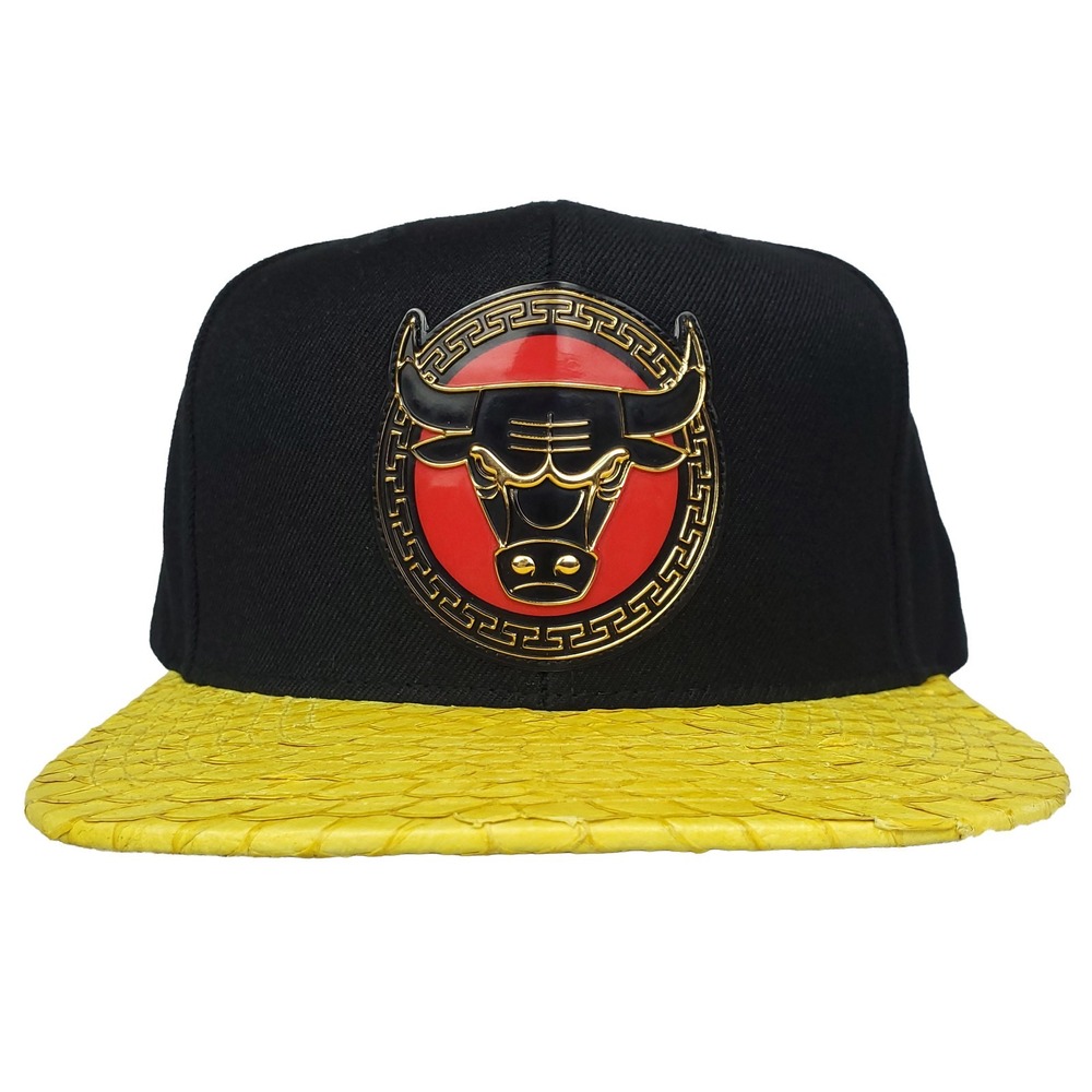Chicago Bulls Mitchell & Ness NBA Snapback Hat Cap Carp Fish Skin Bill Black New